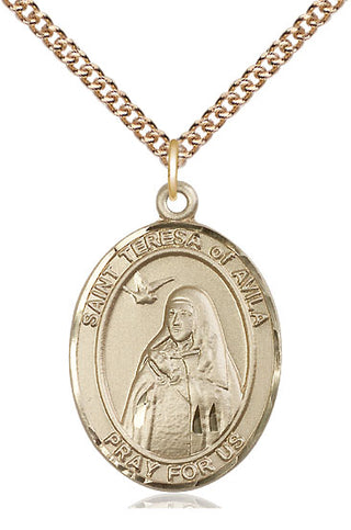 14kt Gold Saint Teresa of Avila Medal Engraved Catholic Saint Jewelry