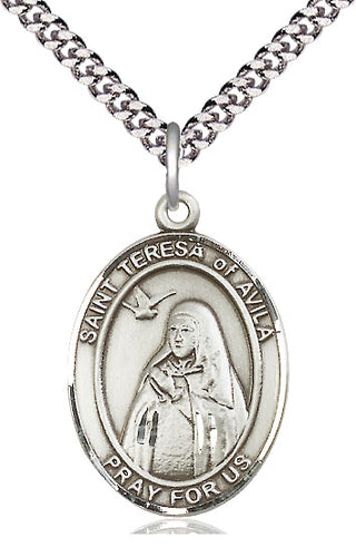 Sterling Silver Saint Teresa of Avila Medal Catholic Jewelry Engraved Catholic Saint Jewelry