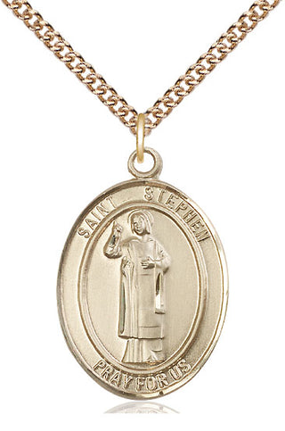 14kt Gold Saint Stephen the Martyr Medal Engraved Catholic Saint Jewelry