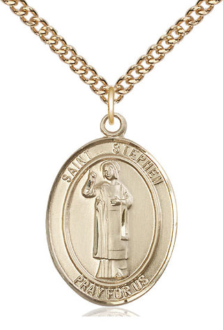 14kt Gold Saint Stephen the Martyr Medal Engraved Catholic Saint Jewelry