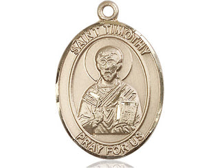 14kt Gold Saint Timothy Medal Engraved Catholic Saint Jewelry