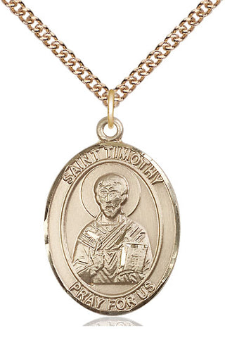 14kt Gold Saint Timothy Medal Engraved Catholic Saint Jewelry
