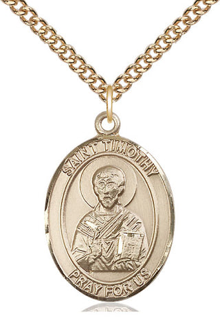 14kt Gold Saint Timothy Medal Engraved Catholic Saint Jewelry