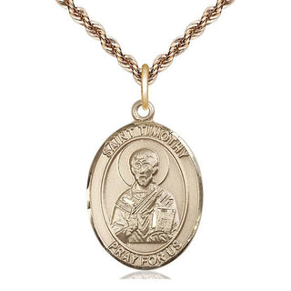 14kt Gold Saint Timothy Medal Engraved Catholic Saint Jewelry