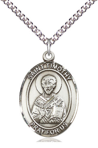 Sterling Silver Saint Timothy Medal Catholic Jewelry Engraved Catholic Saint Jewelry