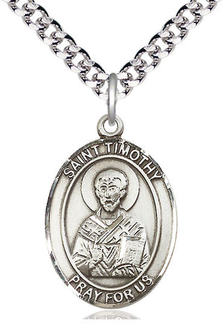 Sterling Silver Saint Timothy Medal Catholic Jewelry Engraved Catholic Saint Jewelry