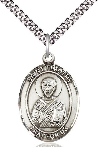 Sterling Silver Saint Timothy Medal Catholic Jewelry Engraved Catholic Saint Jewelry