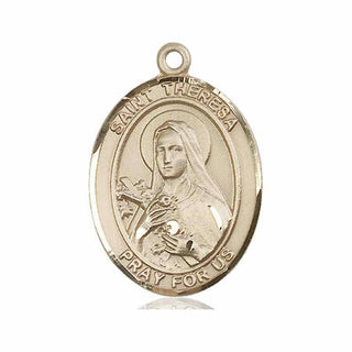 14kt Gold Saint Theresa Medal Engraved Catholic Saint Jewelry
