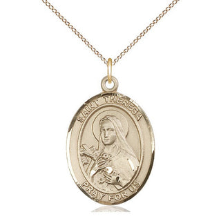 14kt Gold Saint Theresa Medal Engraved Catholic Saint Jewelry