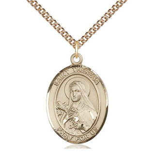 14kt Gold Saint Theresa Medal Engraved Catholic Saint Jewelry