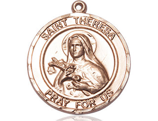 14kt Gold Saint Theresa Medal Engraved Catholic Saint Jewelry
