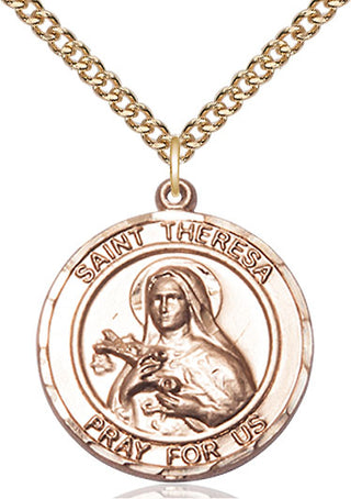 14kt Gold Saint Theresa Medal Engraved Catholic Saint Jewelry