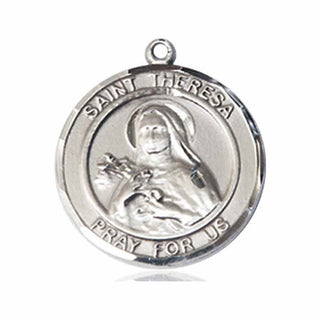 Pewter Saint Theresa Medal Engraved Catholic Saint Jewelry