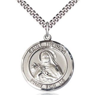 Pewter Saint Theresa Medal Catholic Jewelry Engraved Catholic Saint Jewelry