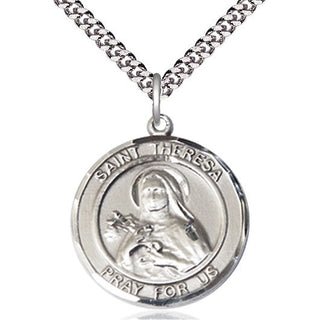 Pewter Saint Theresa Medal Catholic Jewelry Engraved Catholic Saint Jewelry