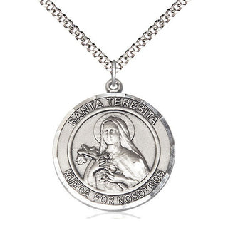Pewter Santa Teresita Medal Catholic Jewelry Engraved Catholic Saint Jewelry