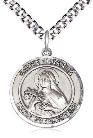 Sterling Silver Santa Teresita Medal Catholic Jewelry Engraved Catholic Saint Jewelry