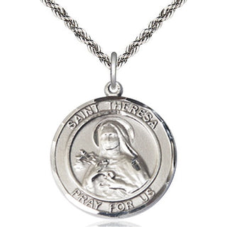 Sterling Silver Saint Theresa Medal Catholic Jewelry Engraved Catholic Saint Jewelry