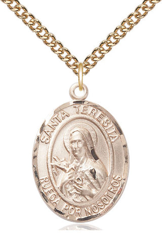 14kt Gold Santa Teresita Medal Engraved Catholic Saint Jewelry