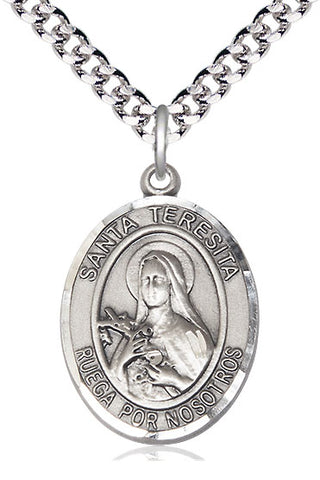 Pewter Santa Teresita Medal Catholic Jewelry Engraved Catholic Saint Jewelry