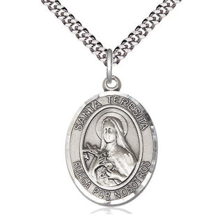 Sterling Silver Santa Teresita Medal Catholic Jewelry Engraved Catholic Saint Jewelry