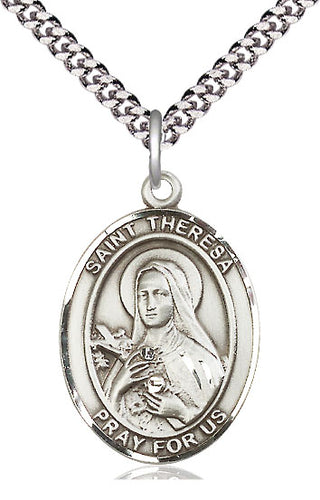 Sterling Silver Saint Theresa Medal Catholic Jewelry Engraved Catholic Saint Jewelry
