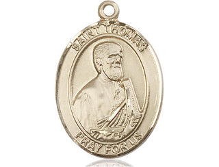 14kt Gold Saint Thomas the Apostle Medal Engraved Catholic Saint Jewelry