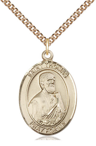 14kt Gold Saint Thomas the Apostle Medal Engraved Catholic Saint Jewelry
