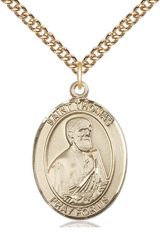 14kt Gold Saint Thomas the Apostle Medal Engraved Catholic Saint Jewelry