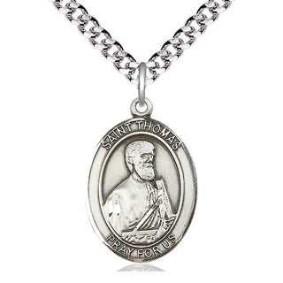 Pewter Saint Thomas the Apostle Medal Catholic Jewelry Engraved Catholic Saint Jewelry