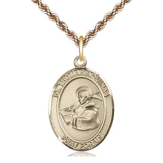 14kt Gold Saint Thomas Aquinas Medal Engraved Catholic Saint Jewelry