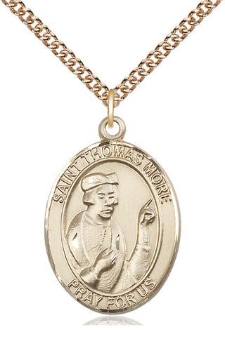 14kt Gold Saint Thomas More Medal Engraved Catholic Saint Jewelry