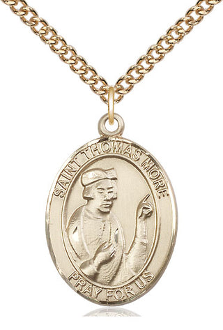14kt Gold Saint Thomas More Medal Engraved Catholic Saint Jewelry