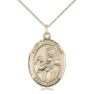 14kt Gold Saint John of God Medal Engraved Catholic Saint Jewelry