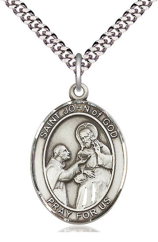 Pewter Saint John of God Medal Catholic Jewelry Engraved Catholic Saint Jewelry