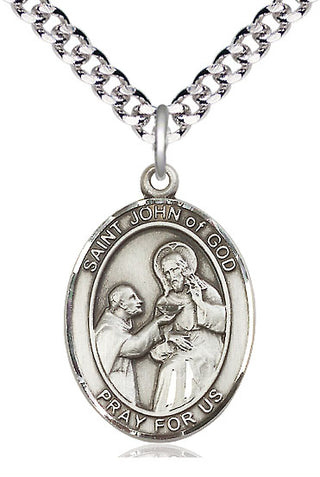 Pewter Saint John of God Medal Catholic Jewelry Engraved Catholic Saint Jewelry