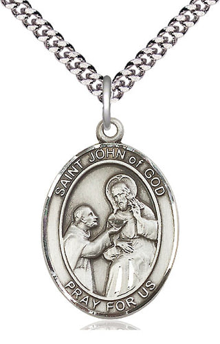 Pewter Saint John of God Medal Catholic Jewelry Engraved Catholic Saint Jewelry