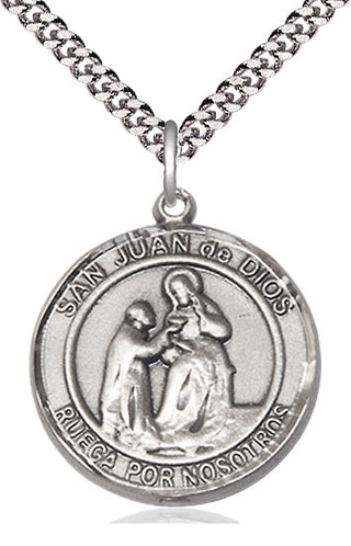 Pewter San Juan de Dios Medal Catholic Jewelry Engraved Catholic Saint Jewelry