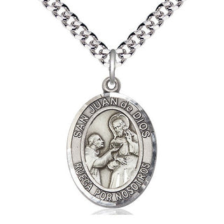 Pewter San Juan de Dios Medal Catholic Jewelry Engraved Catholic Saint Jewelry