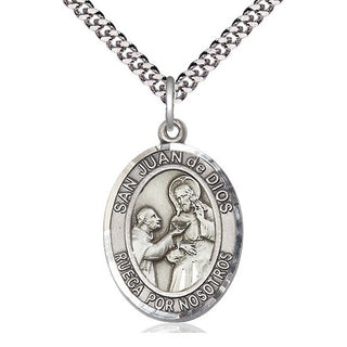 Pewter San Juan de Dios Medal Catholic Jewelry Engraved Catholic Saint Jewelry