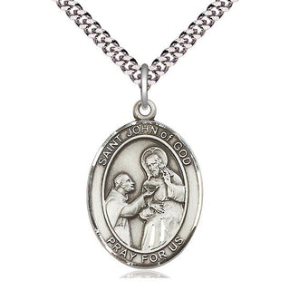 Sterling Silver Saint John of God Medal Catholic Jewelry Engraved Catholic Saint Jewelry