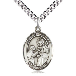 Sterling Silver Saint John of God Medal Catholic Jewelry Engraved Catholic Saint Jewelry