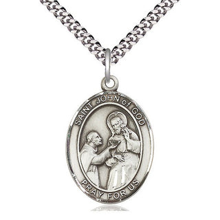 Sterling Silver Saint John of God Medal Catholic Jewelry Engraved Catholic Saint Jewelry