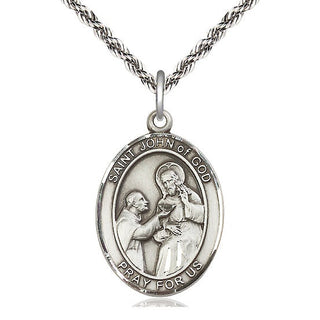Sterling Silver Saint John of God Medal Catholic Jewelry Engraved Catholic Saint Jewelry