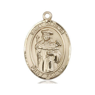 14kt Gold Saint Casimir of Poland Medal Engraved Catholic Saint Jewelry