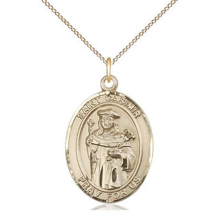 14kt Gold Saint Casimir of Poland Medal Engraved Catholic Saint Jewelry