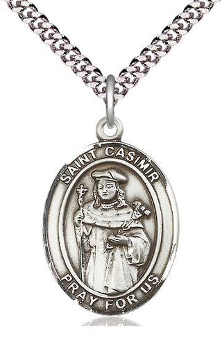 Sterling Silver Saint Casimir of Poland Medal Catholic Jewelry Engraved Catholic Saint Jewelry