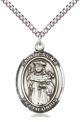 Sterling Silver Saint Casimir of Poland Medal Catholic Jewelry Engraved Catholic Saint Jewelry