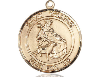 14kt Gold Saint William of Rochester Medal Engraved Catholic Saint Jewelry