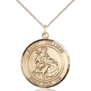 14kt Gold Saint William of Rochester Medal Engraved Catholic Saint Jewelry